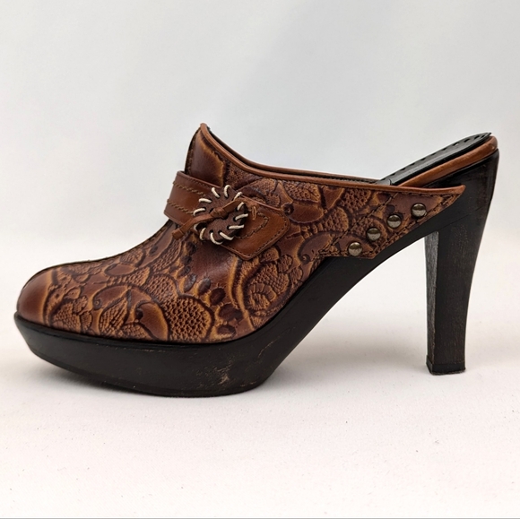 Isabella Fiore Platform Clogs Leather Floral Embossed Cowgirl Boho Western 6 - Picture 9 of 14